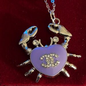 Upcycled  925 Silver and Purple Crab Pendant Necklace 18”